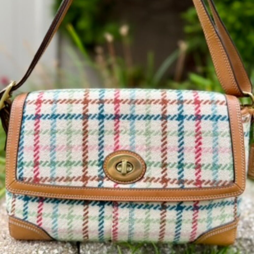 ‼️SOLD‼️Coach Y2K Wool Hampton Tattersall Houndstooth Turnlock Convertible Bag - Picture 2 of 11